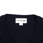 LACOSTE Vネック ニット セーター XL ネイビー ウール ワンポイント 刺繍 F70736