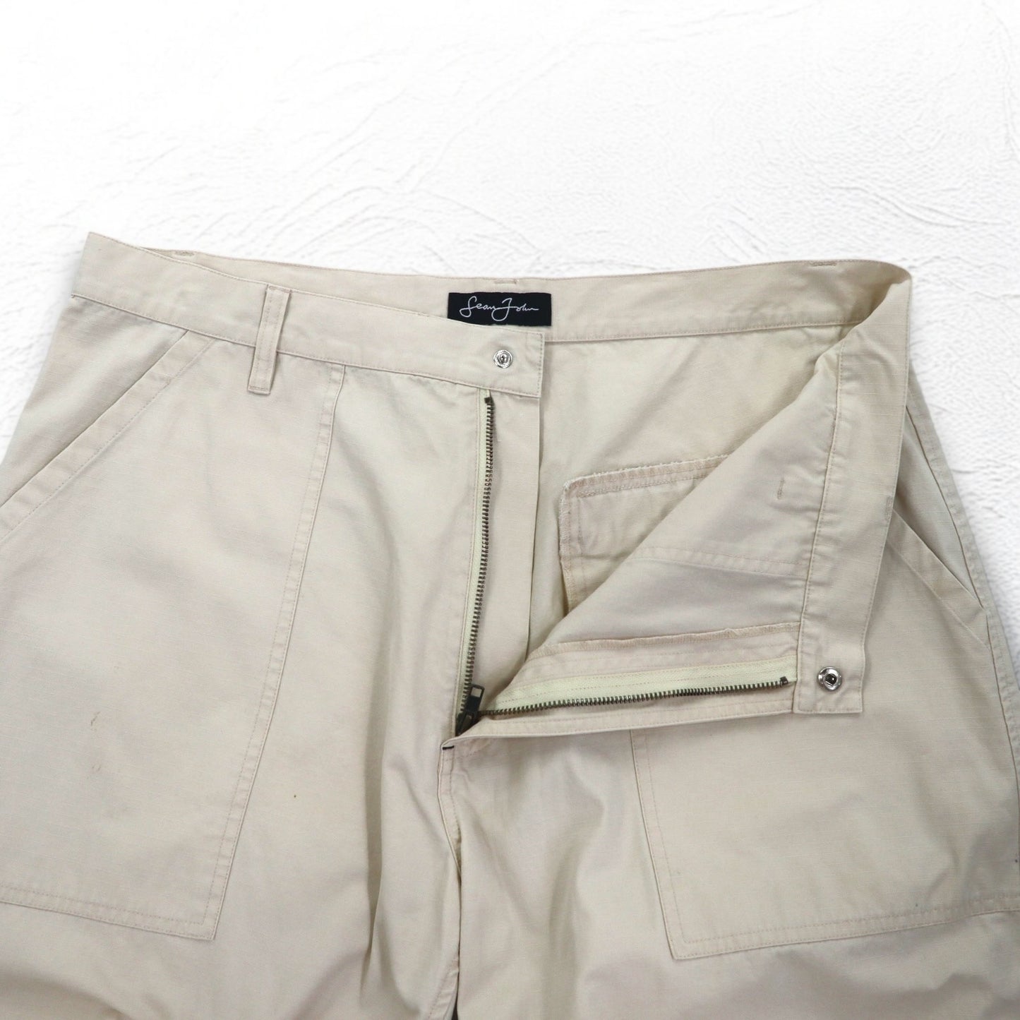 Sean John 00年代 バギー ワイド リップストップ ペインターパンツ L ベージュ コットン