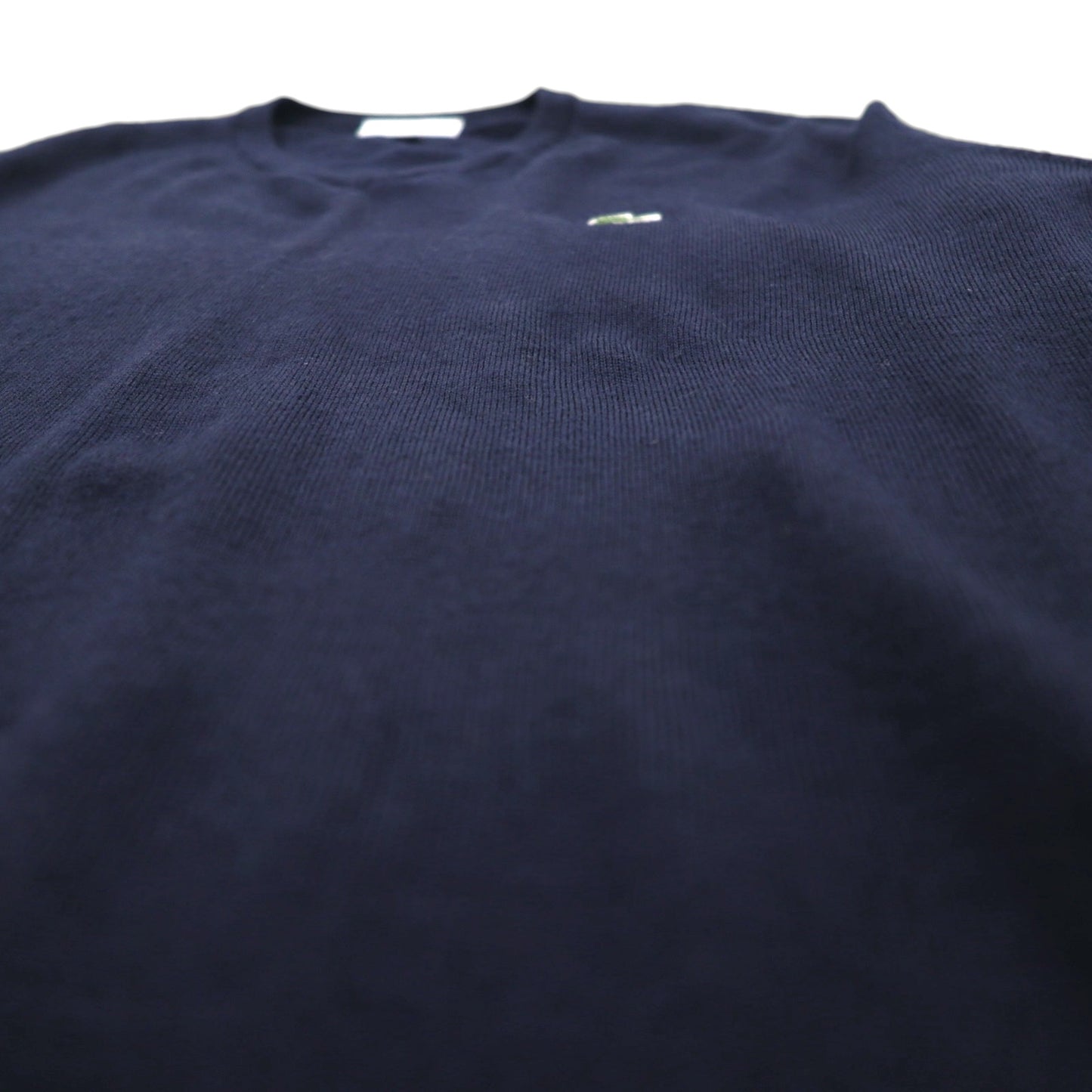 LACOSTE V-neck knit sweater, XL, navy wool with embroidery, F70736