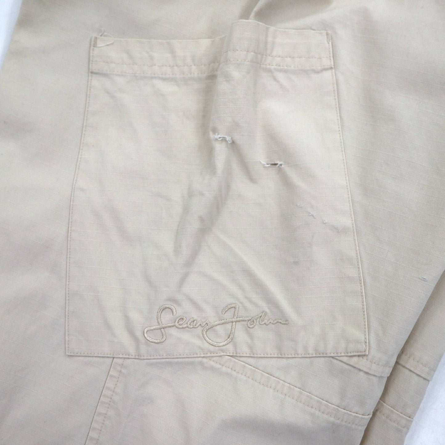 Sean John 00年代 バギー ワイド リップストップ ペインターパンツ L ベージュ コットン