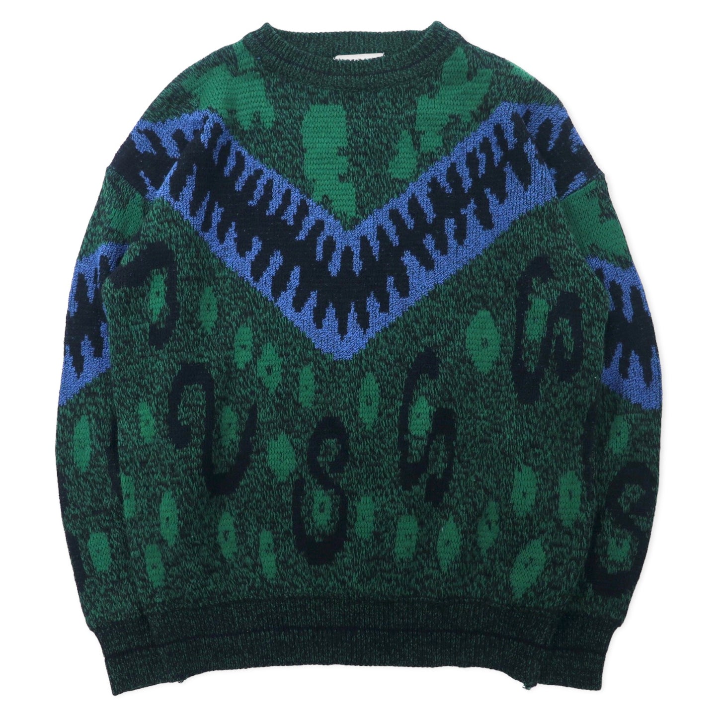日本然リトテ-古着オンライン-CITY STREETS 90年代 総柄 ニット セーター M グリーン アクリル-CITY STREETS 90s Patterned Knit Sweater M Green Acrylic