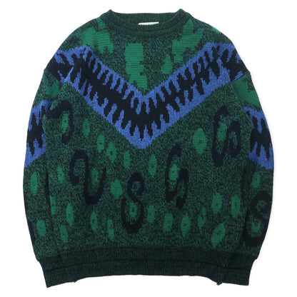 日本然リトテ-古着オンライン-CITY STREETS 90年代 総柄 ニット セーター M グリーン アクリル-CITY STREETS 90s Patterned Knit Sweater M Green Acrylic