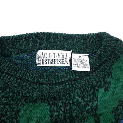 CITY STREETS 90年代 総柄 ニット セーター M グリーン アクリル