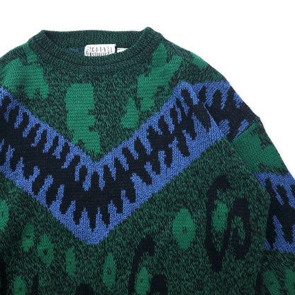 CITY STREETS 90年代 総柄 ニット セーター M グリーン アクリル