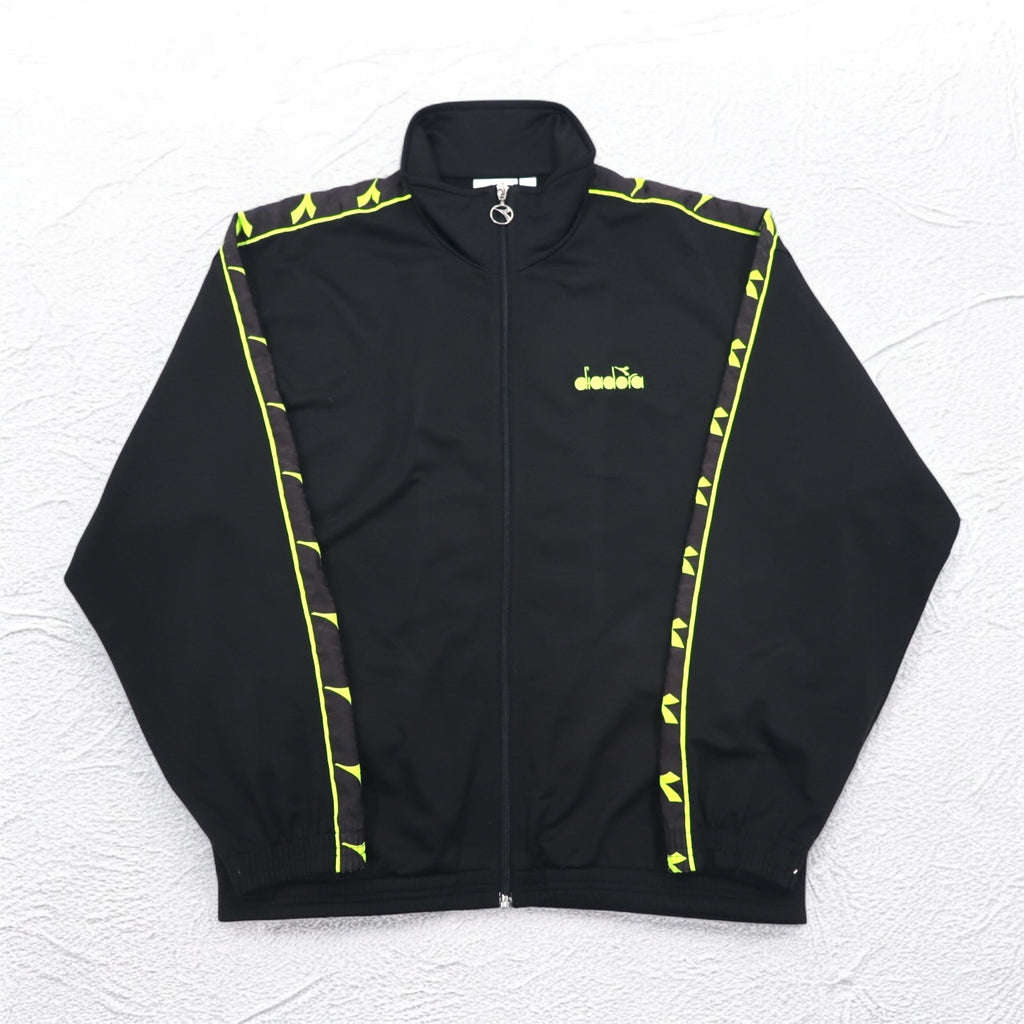DIADORA 90s Track Jacket Jersey XL Black Logo Tape Sideline