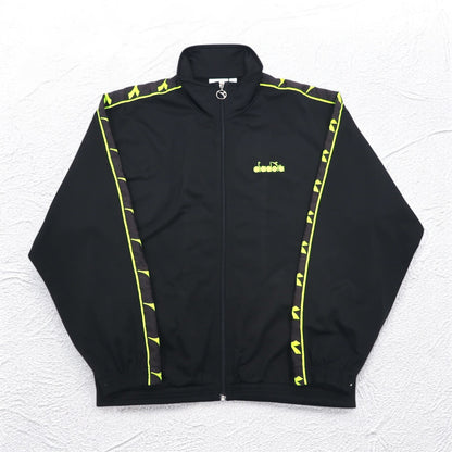 DIADORA 90年代 トラックジャケット ジャージ XL ブラック ロゴ テープ サイドライン