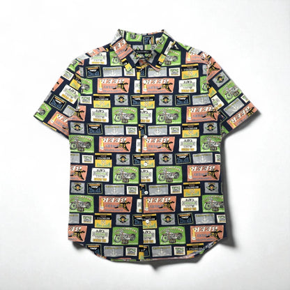 Garcon Wave 90s Retro American Short Sleeve Shirt, Size L, Multicolor, All-Over Print, Cotton, Made in Japan