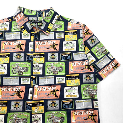 Garcon Wave 90s Retro American Short Sleeve Shirt, Size L, Multicolor, All-Over Print, Cotton, Made in Japan