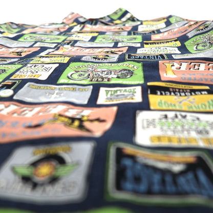 Garcon Wave 90s Retro American Short Sleeve Shirt, Size L, Multicolor, All-Over Print, Cotton, Made in Japan