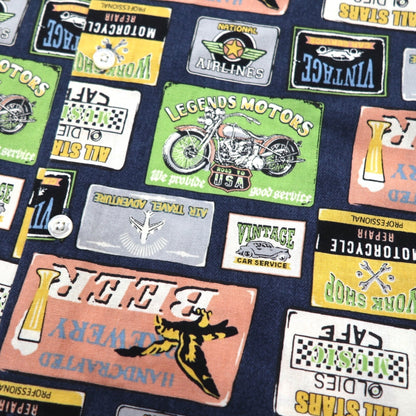 Garcon Wave 90s Retro American Short Sleeve Shirt, Size L, Multicolor, All-Over Print, Cotton, Made in Japan