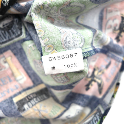 Garcon Wave 90s Retro American Short Sleeve Shirt, Size L, Multicolor, All-Over Print, Cotton, Made in Japan