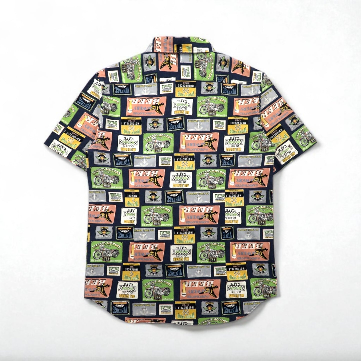 Garcon Wave 90s Retro American Short Sleeve Shirt, Size L, Multicolor, All-Over Print, Cotton, Made in Japan