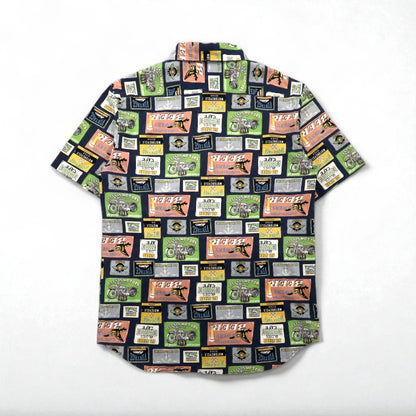 Garcon Wave 90s Retro American Short Sleeve Shirt, Size L, Multicolor, All-Over Print, Cotton, Made in Japan