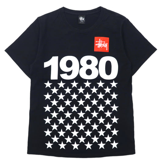 日本然リトテ-古着オンライン-Stussy ボックスロゴ プリントTシャツ S ブラック コットン 1980 星柄 メキシコ製-Stussy Box Logo Print T-Shirt S Black Cotton 1980 Star Pattern Mexico Made