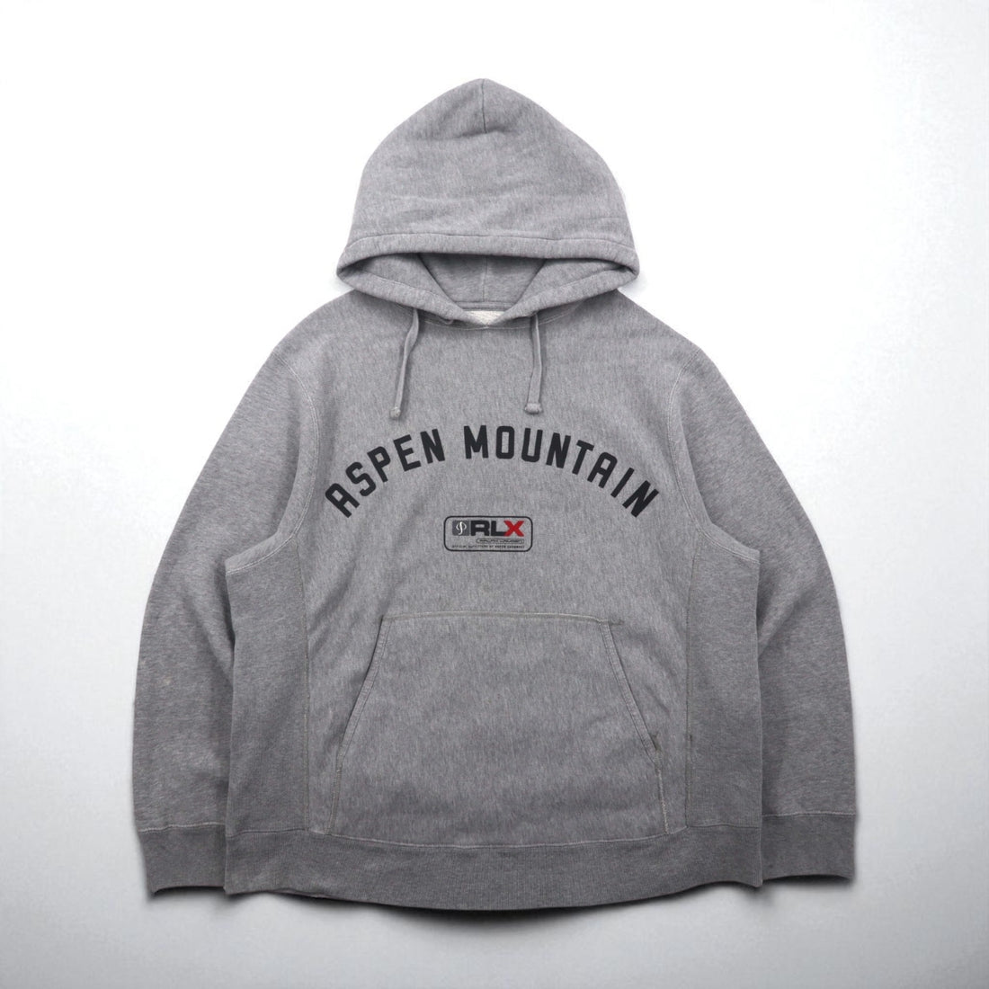 RLX Ralph Lauren Reverse Weave Hoodie, Size L, Gray, Arch Logo, ASPEN MOUNTAIN