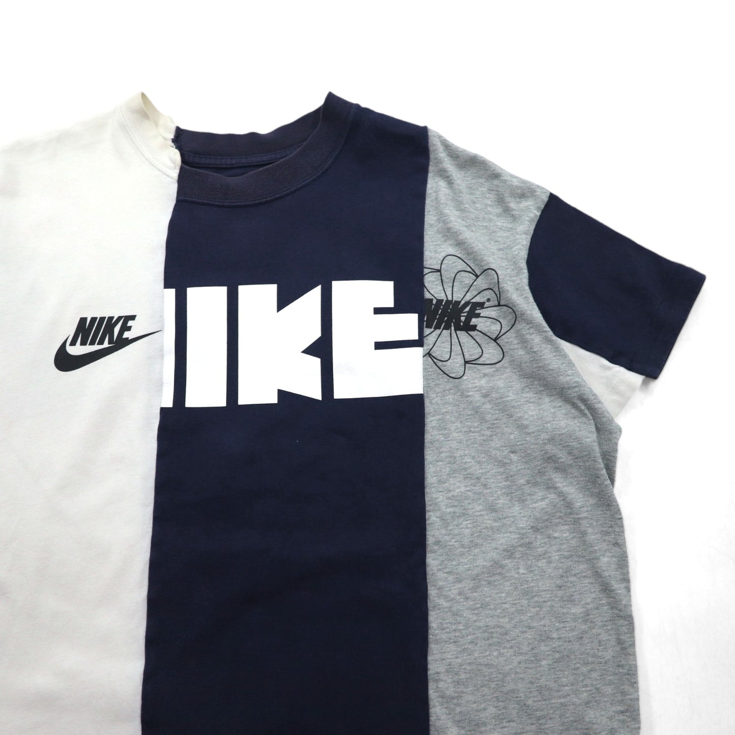sacai × NIKE 再構築 リメイク Tシャツ L ホワイト ネイビー グレー 風車 ゴツナイキ コットン