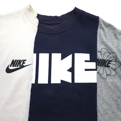 sacai × NIKE 再構築 リメイク Tシャツ L ホワイト ネイビー グレー 風車 ゴツナイキ コットン