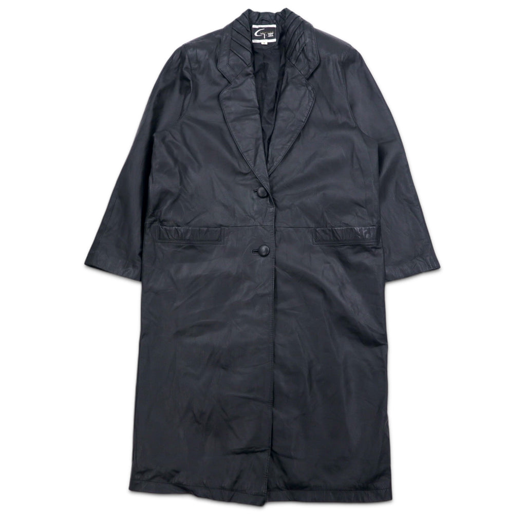 90s GLOBAL IDENTITY G-III LEATHER Chesterfield coat, M, black, leather, paisley lining