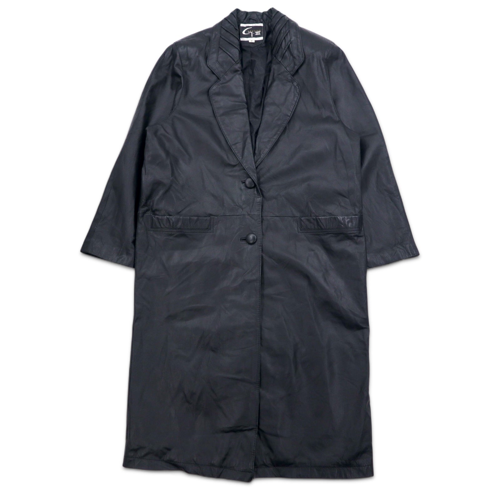 90s GLOBAL IDENTITY G-III LEATHER Chesterfield coat, M, black, leather, paisley lining
