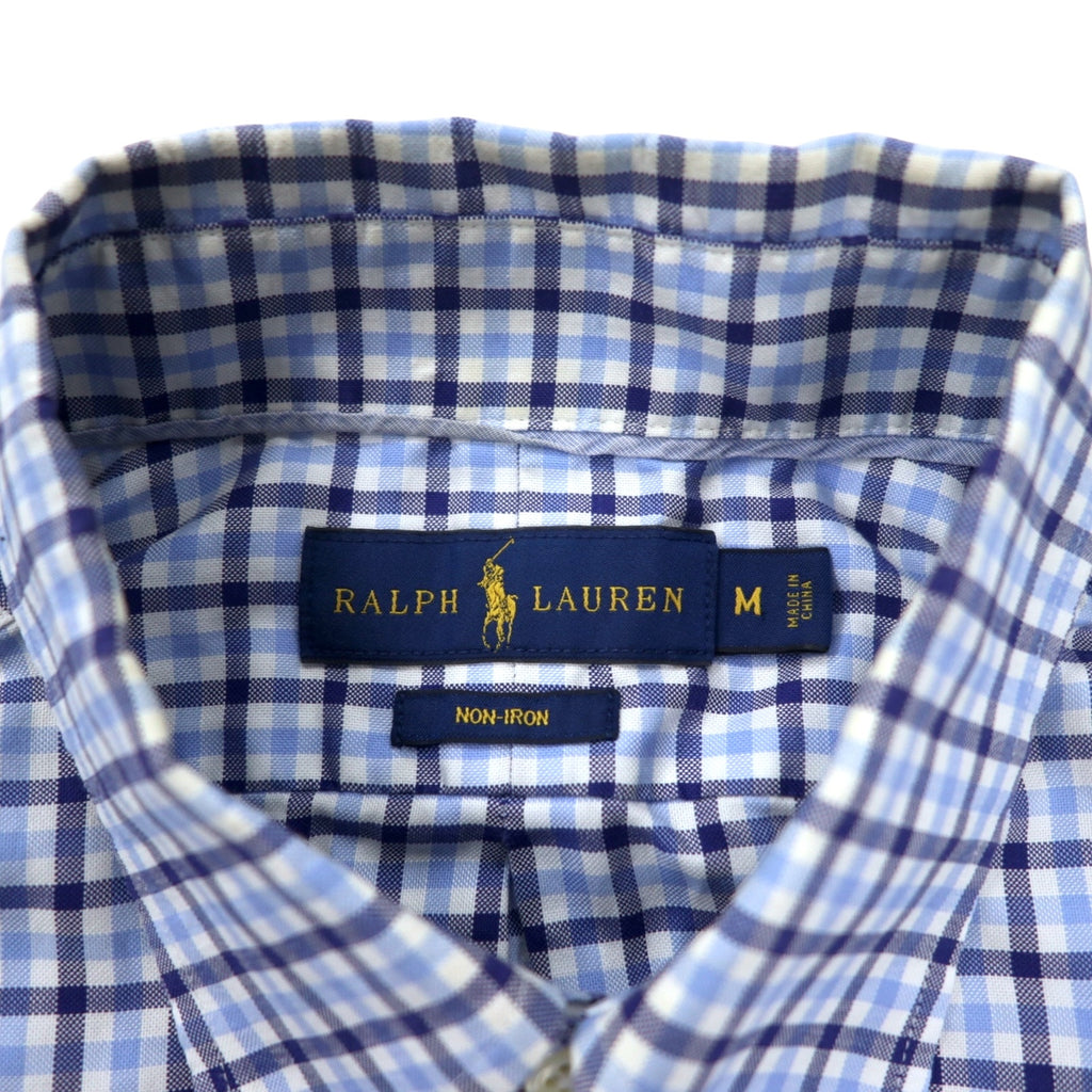 RALPH LAUREN Button-down shirt, M, blue, check, cotton, non-iron, small pony embroidery