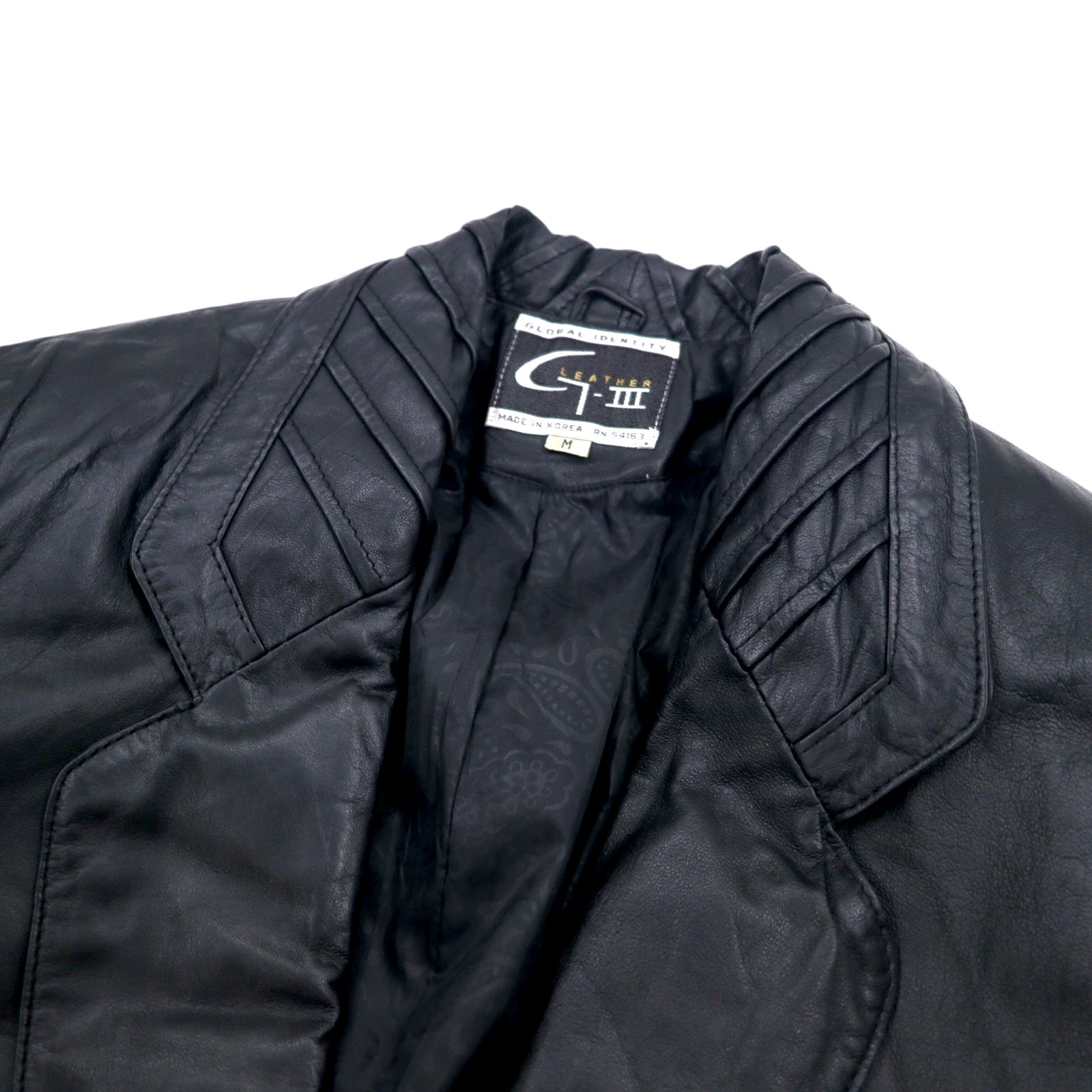90s GLOBAL IDENTITY G-III LEATHER Chesterfield coat, M, black, leather, paisley lining