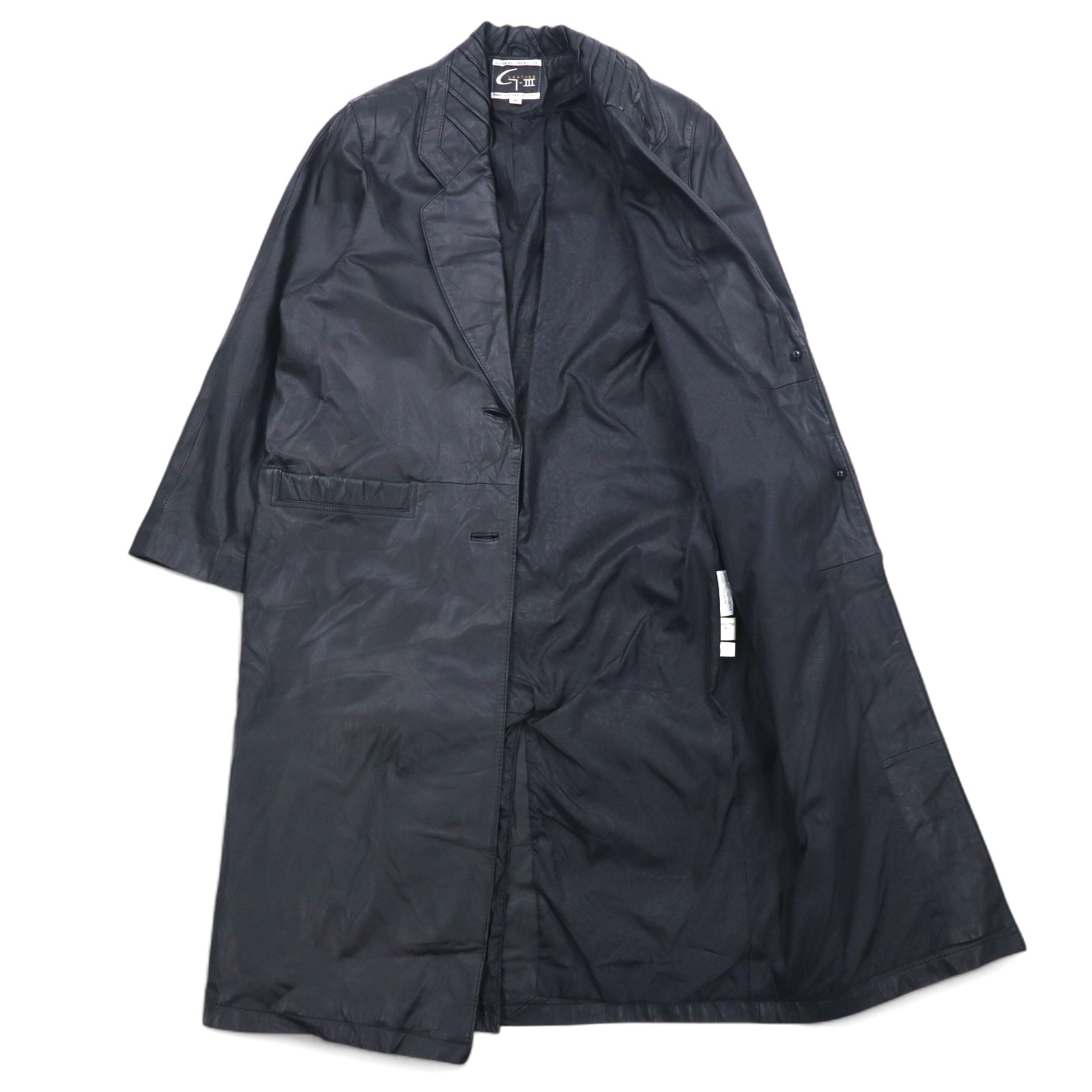 90s GLOBAL IDENTITY G-III LEATHER Chesterfield coat, M, black, leather, paisley lining