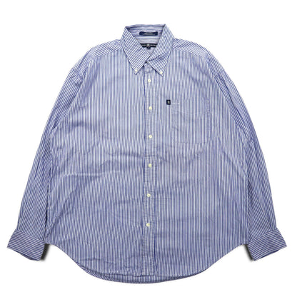 TOMMY HILFIGER 90s Big Size Button Down Shirt L Blue Striped Cotton