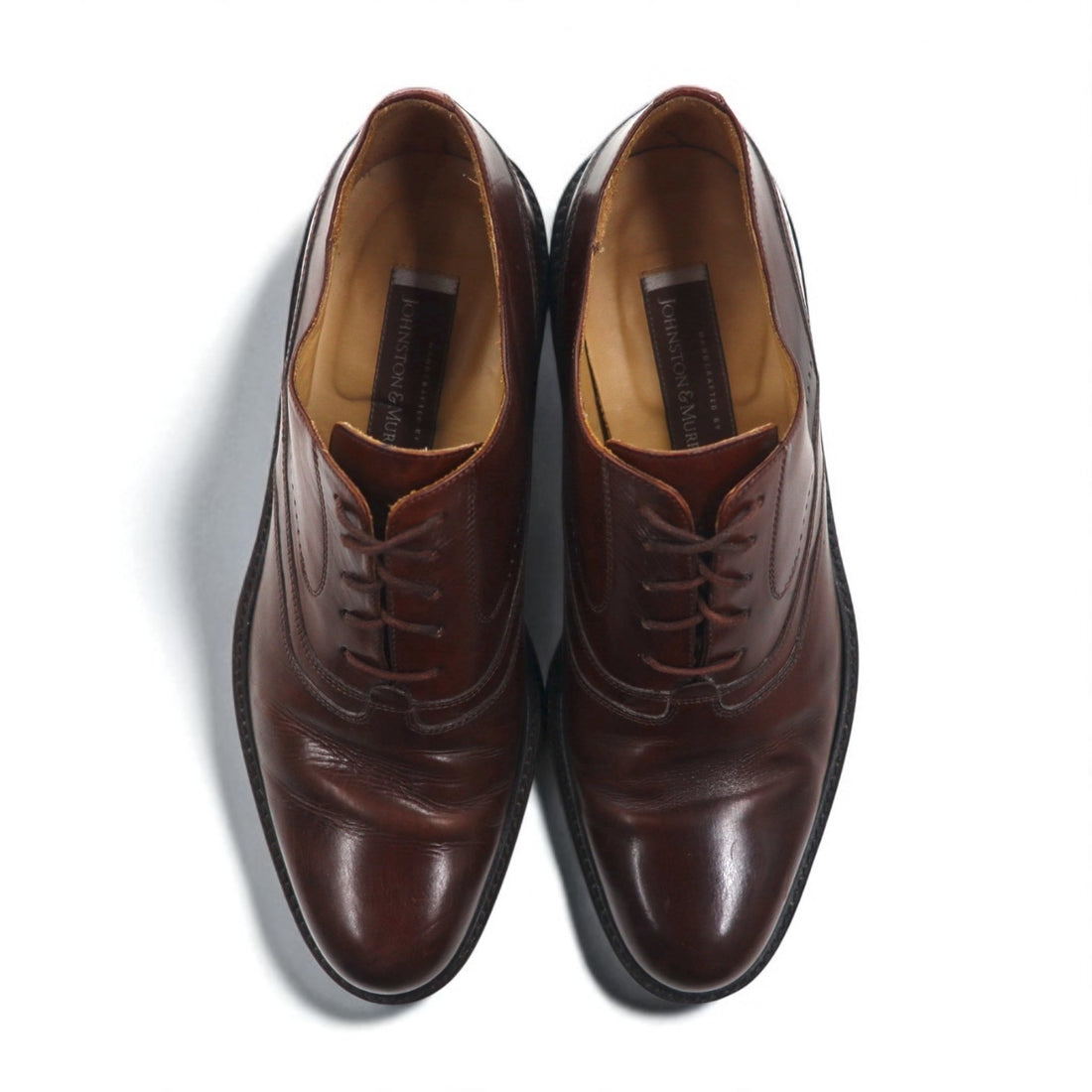 JOHNSTON &amp; MURPHY Italian Handcrafted Plain Toe Dress Shoes, Size 28cm, Brown Leather, 15-1528