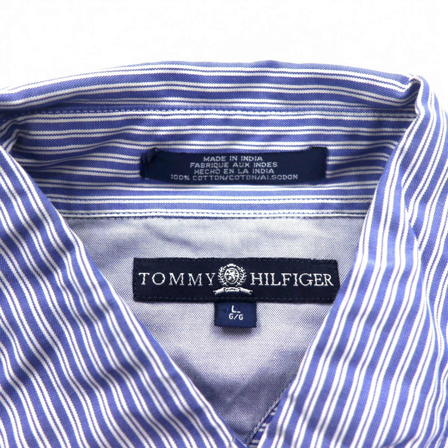 TOMMY HILFIGER 90s Big Size Button Down Shirt L Blue Striped Cotton