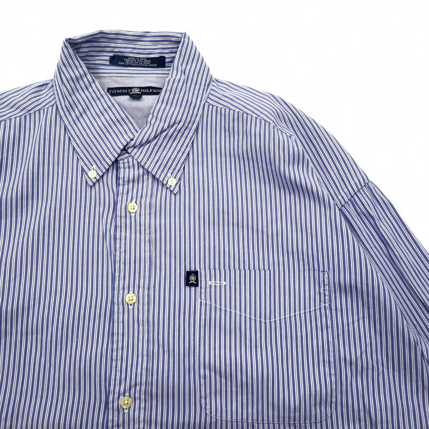TOMMY HILFIGER 90s Big Size Button Down Shirt L Blue Striped Cotton