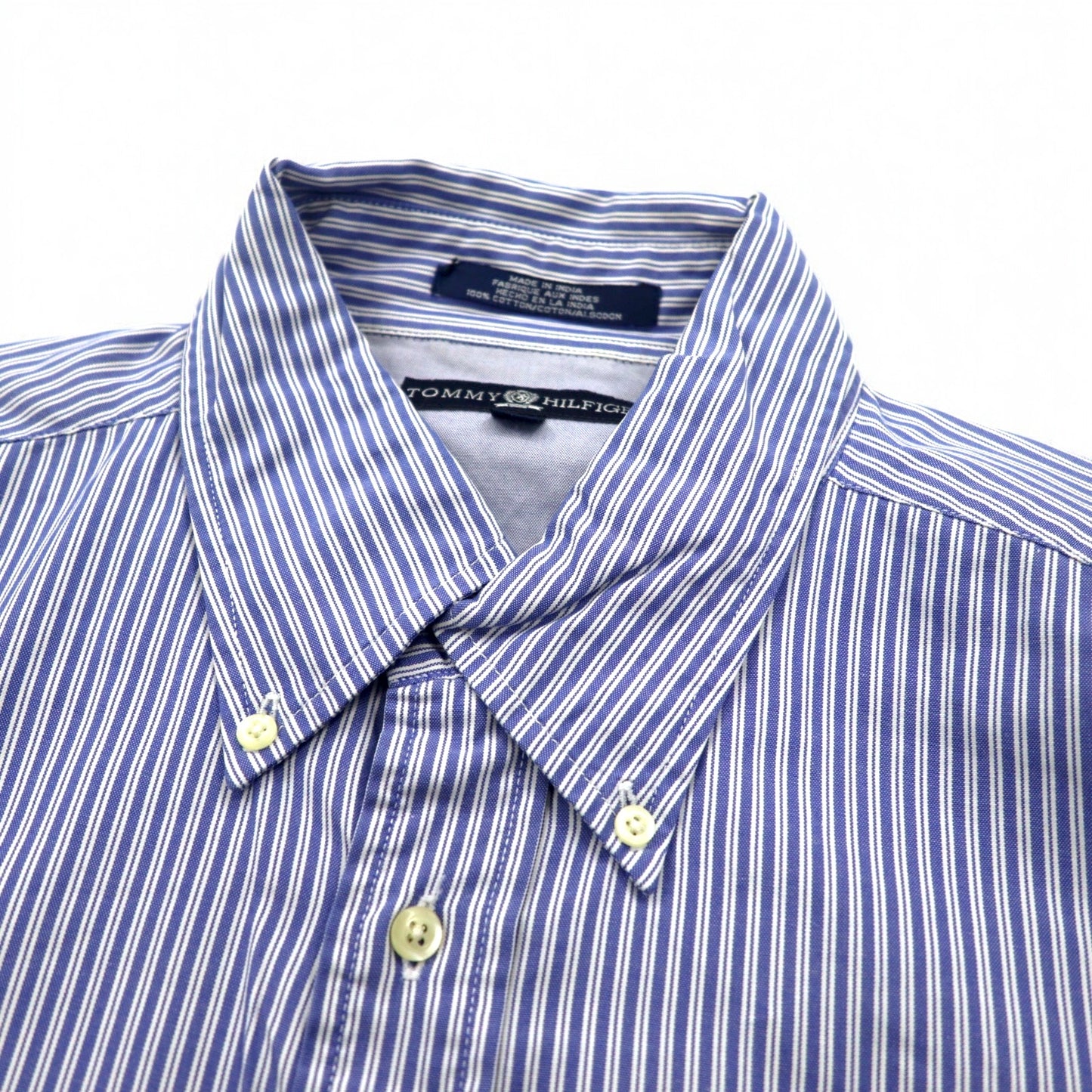 TOMMY HILFIGER 90s Big Size Button Down Shirt L Blue Striped Cotton
