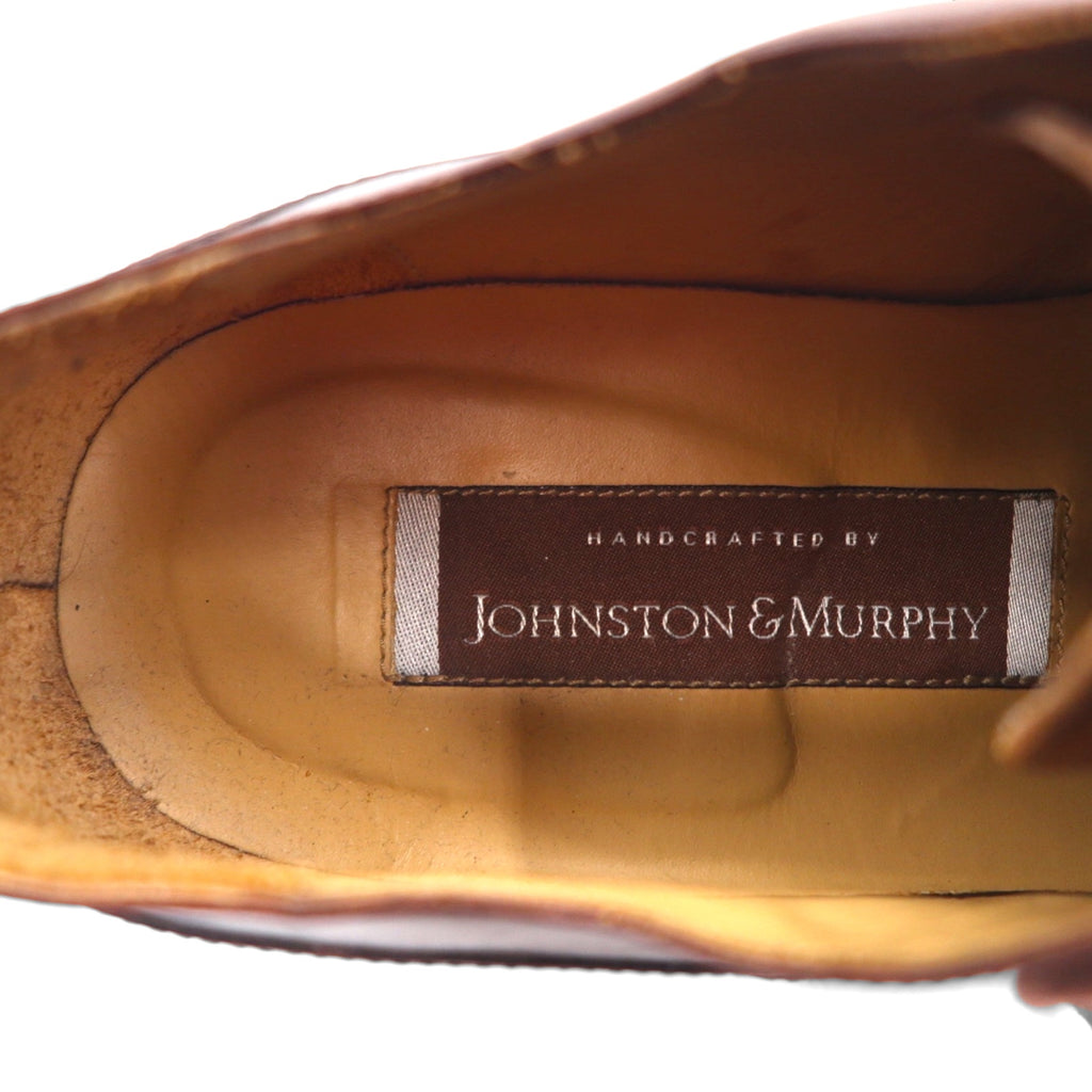 JOHNSTON &amp; MURPHY Italian Handcrafted Plain Toe Dress Shoes, Size 28cm, Brown Leather, 15-1528