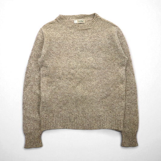 L.L.Bean 90年代 USA製 クルーネック ニット セーター L ベージュ ウール リブ編み