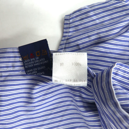 TOMMY HILFIGER 90s Big Size Button Down Shirt L Blue Striped Cotton