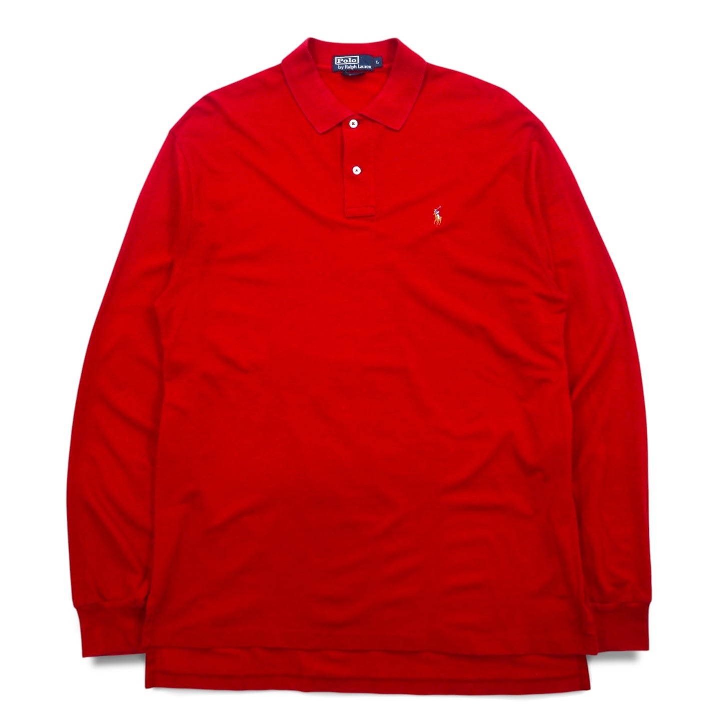 Polo by Ralph Lauren 90s Long Sleeve Polo Shirt L Red Pima Cotton Piqué Small Pony Embroidery Made in Peru