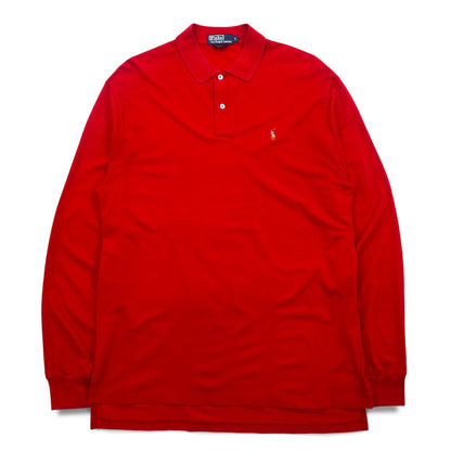 Polo by Ralph Lauren 90s Long Sleeve Polo Shirt L Red Pima Cotton Piqué Small Pony Embroidery Made in Peru