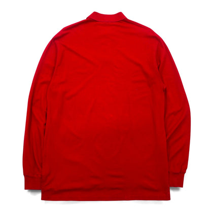 Polo by Ralph Lauren 90s Long Sleeve Polo Shirt L Red Pima Cotton Piqué Small Pony Embroidery Made in Peru