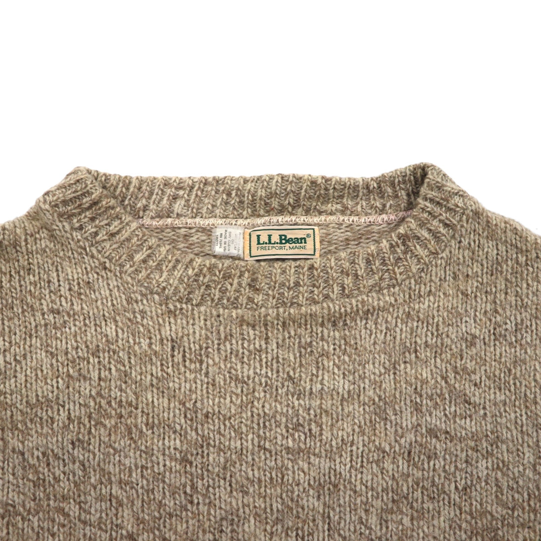 L.L.Bean 90年代 USA製 クルーネック ニット セーター L ベージュ ウール リブ編み