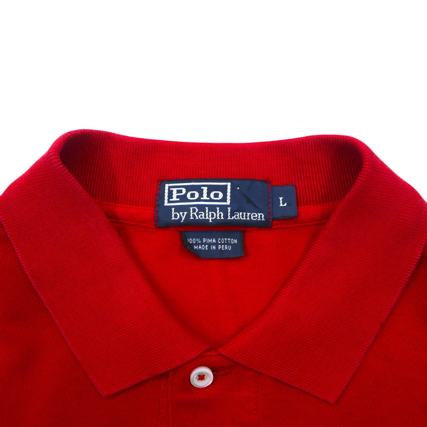 Polo by Ralph Lauren 90s Long Sleeve Polo Shirt L Red Pima Cotton Piqué Small Pony Embroidery Made in Peru