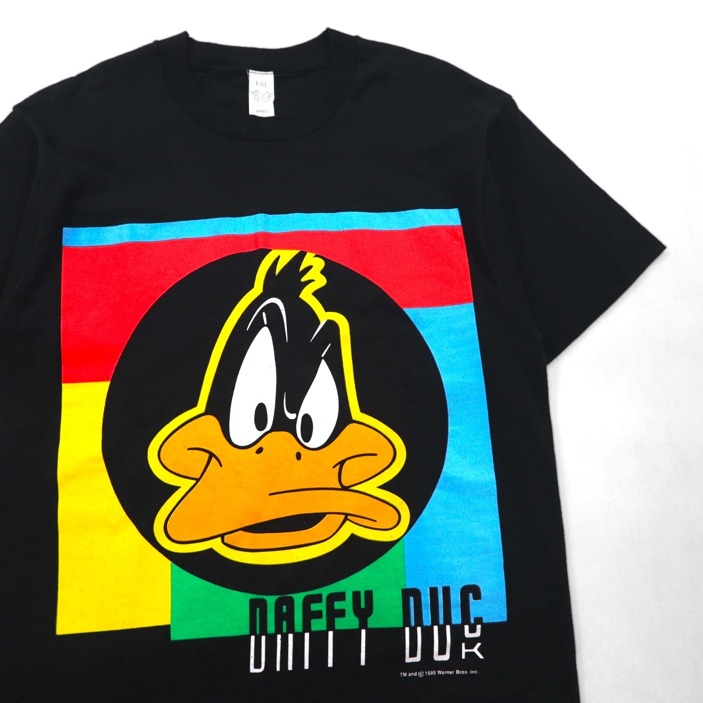 Warner Bros. 80年代 USA製 DAFFY DUCK シングルステッチ Tシャツ L ブラック キャラクタープリント