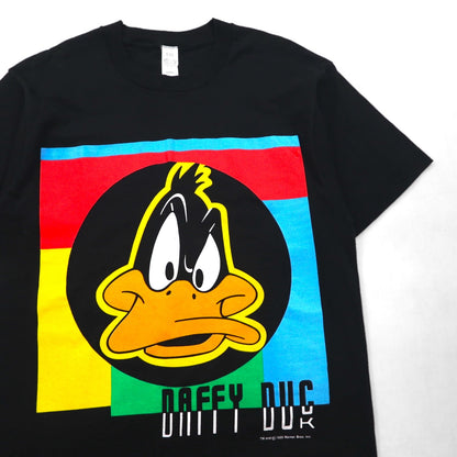 Warner Bros. 80年代 USA製 DAFFY DUCK シングルステッチ Tシャツ L ブラック キャラクタープリント