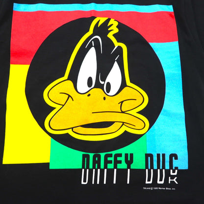 Warner Bros. 80年代 USA製 DAFFY DUCK シングルステッチ Tシャツ L ブラック キャラクタープリント