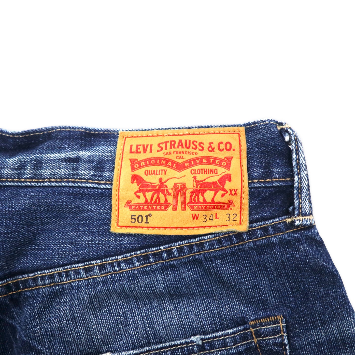 Levi's 501 デニムパンツ 34 ブルー 革パッチ コーンミルズ社 エイジド ヴィンテージ加工 501-1486