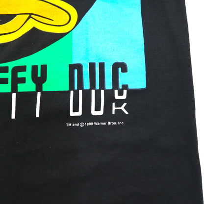 Warner Bros. 80年代 USA製 DAFFY DUCK シングルステッチ Tシャツ L ブラック キャラクタープリント