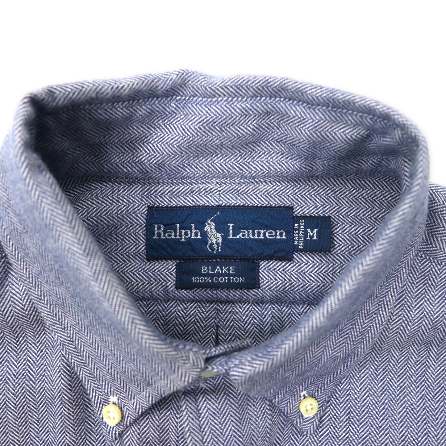 Ralph Lauren ヘリンボーン ボタンダウンシャツ M ブルー コットン BLAKE スモールポニー刺繍 ビッグサイズ