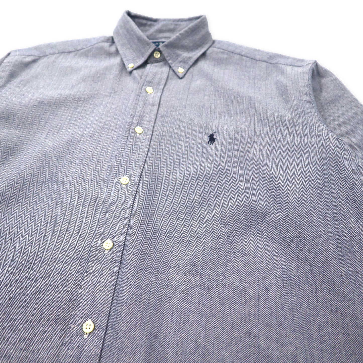 Ralph Lauren ヘリンボーン ボタンダウンシャツ M ブルー コットン BLAKE スモールポニー刺繍 ビッグサイズ