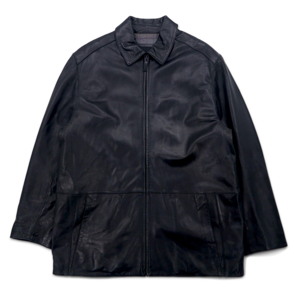 90s Vintage Leather Jacket MARC NEW YORK ANDREW MARC 90s Zip-up Car Coat Leather Jacket L Black Quilted Liner