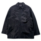 90s Vintage Leather Jacket MARC NEW YORK ANDREW MARC 90s Zip-up Car Coat Leather Jacket L Black Quilted Liner