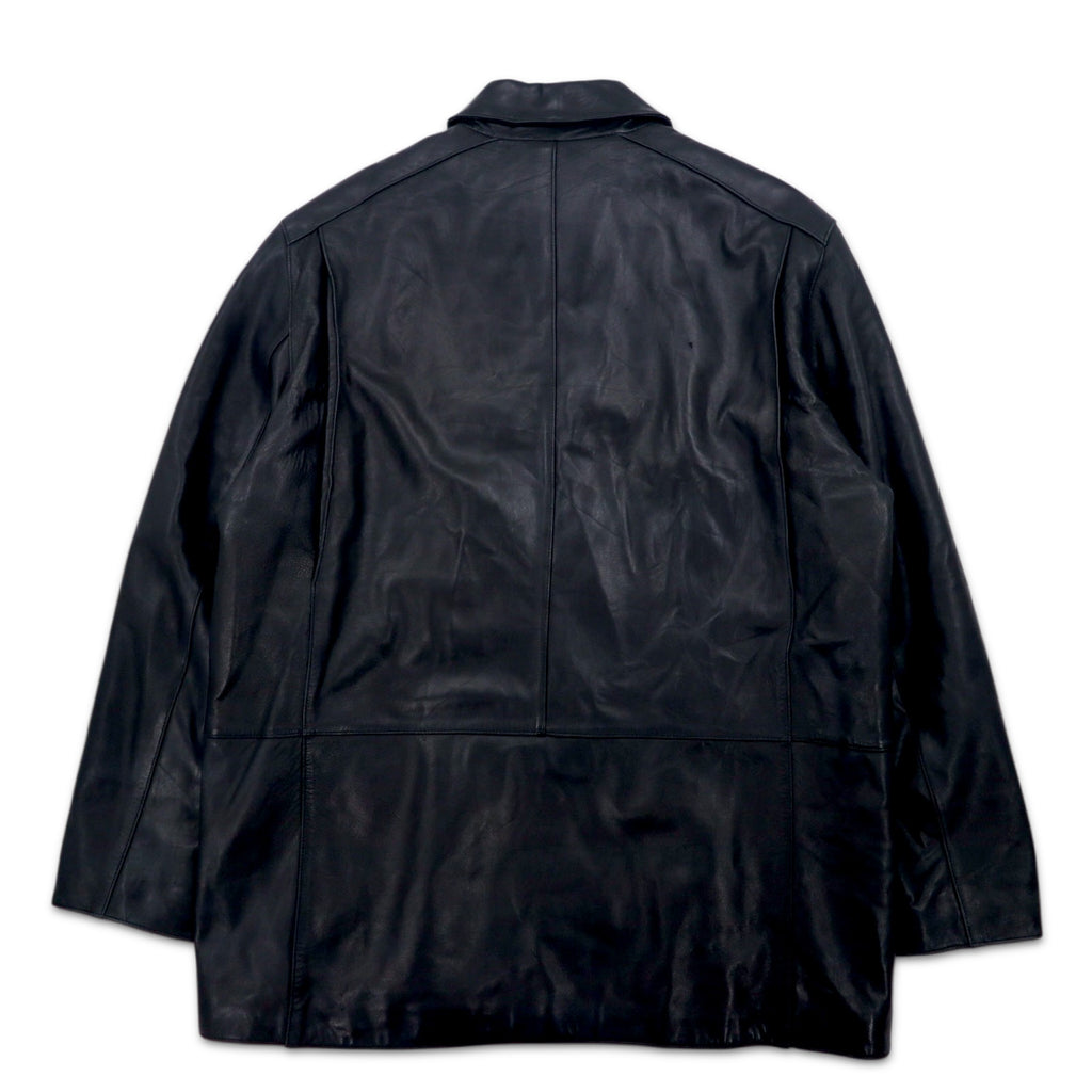 90s Vintage Leather Jacket MARC NEW YORK ANDREW MARC 90s Zip-up Car Coat Leather Jacket L Black Quilted Liner