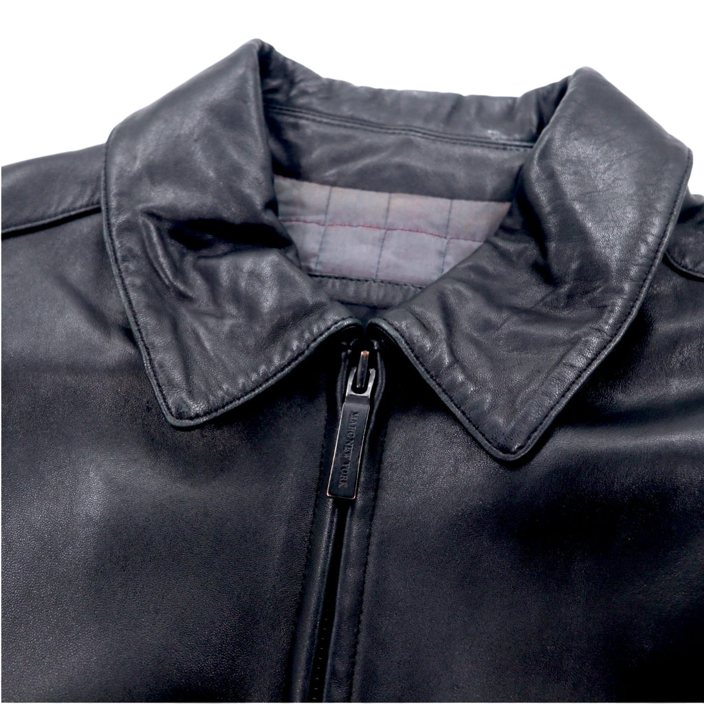 90s Vintage Leather Jacket MARC NEW YORK ANDREW MARC 90s Zip-up Car Coat Leather Jacket L Black Quilted Liner
